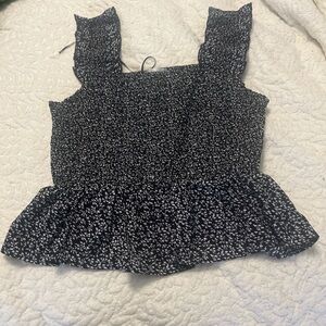 Elegant Black and White Floral Blouse peplum